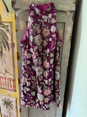 Sleeveless Floral Embroidered Purple Dress